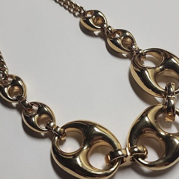 VTG ANN TAYLOR GOLDTONE CRYSTAL LINK CHAIN STATEMENT NECKLACE - Picture 5 of 5